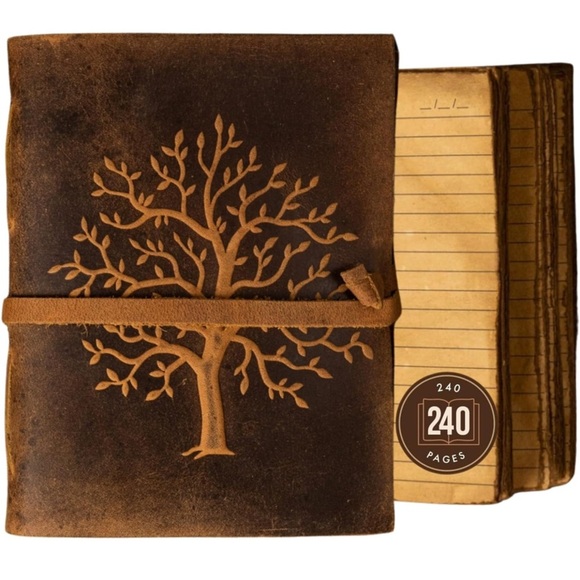 Lined Vintage Leather Journal | Tree of Life embossed Journal 8 " x 6" - Picture 1 of 6